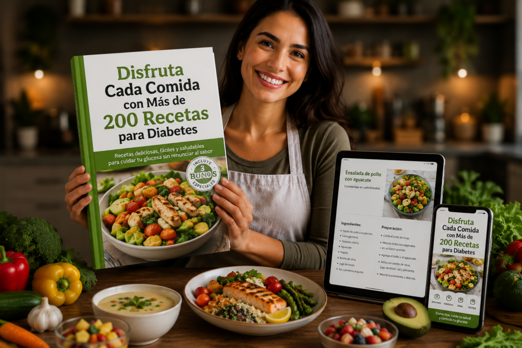 Recetario digital de 200 recetas presentado en libro, tableta y teléfono