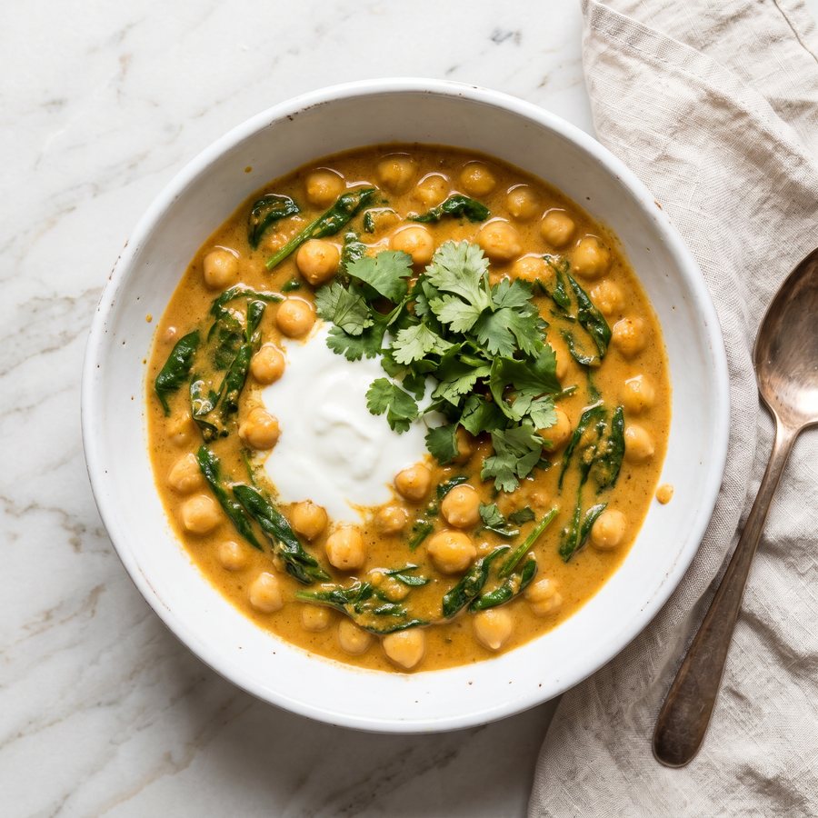 Curry de garbanzos y espinaca