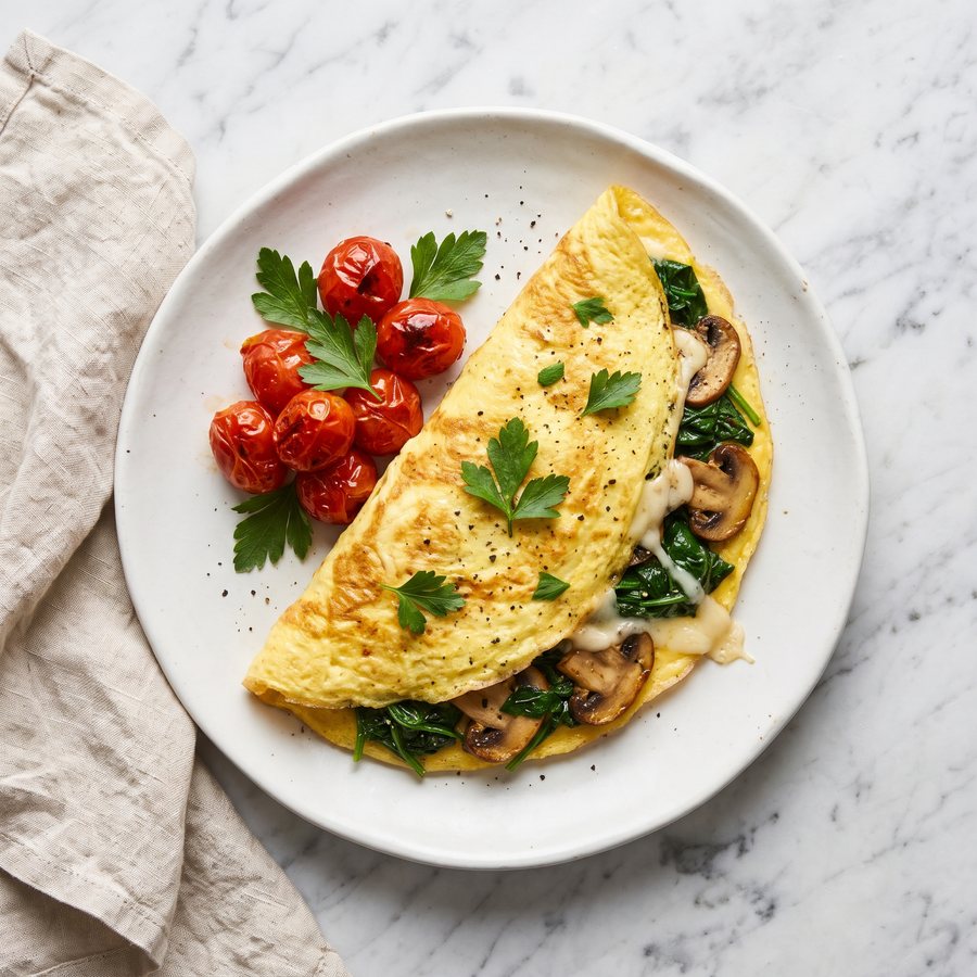 Omelette de espinaca y hongos